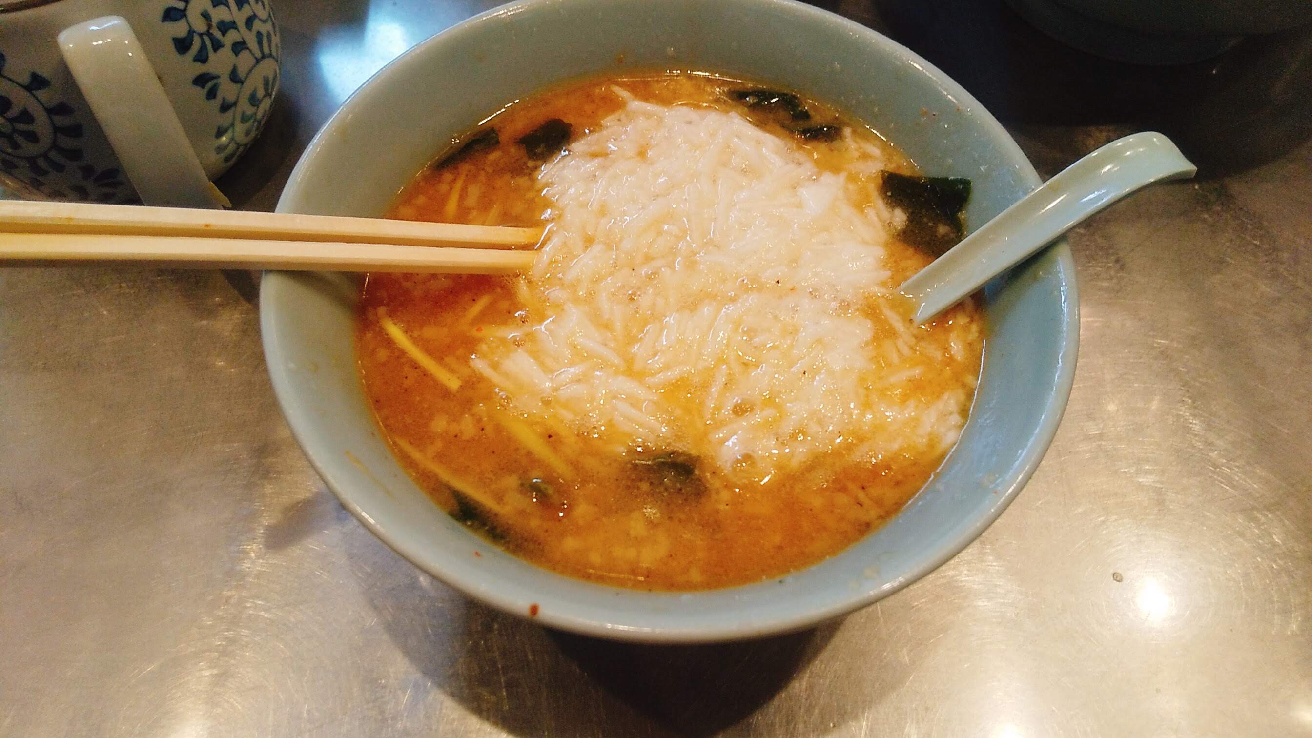 ラーメンショップ新守谷店のネギトロチャーシューキムチつけ麺のスープ割りの写真
